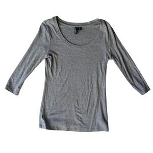 Cynthia Rowley Women's Gray Long Sleeve Scoop Neck Basic Top Size M Cotton Blend